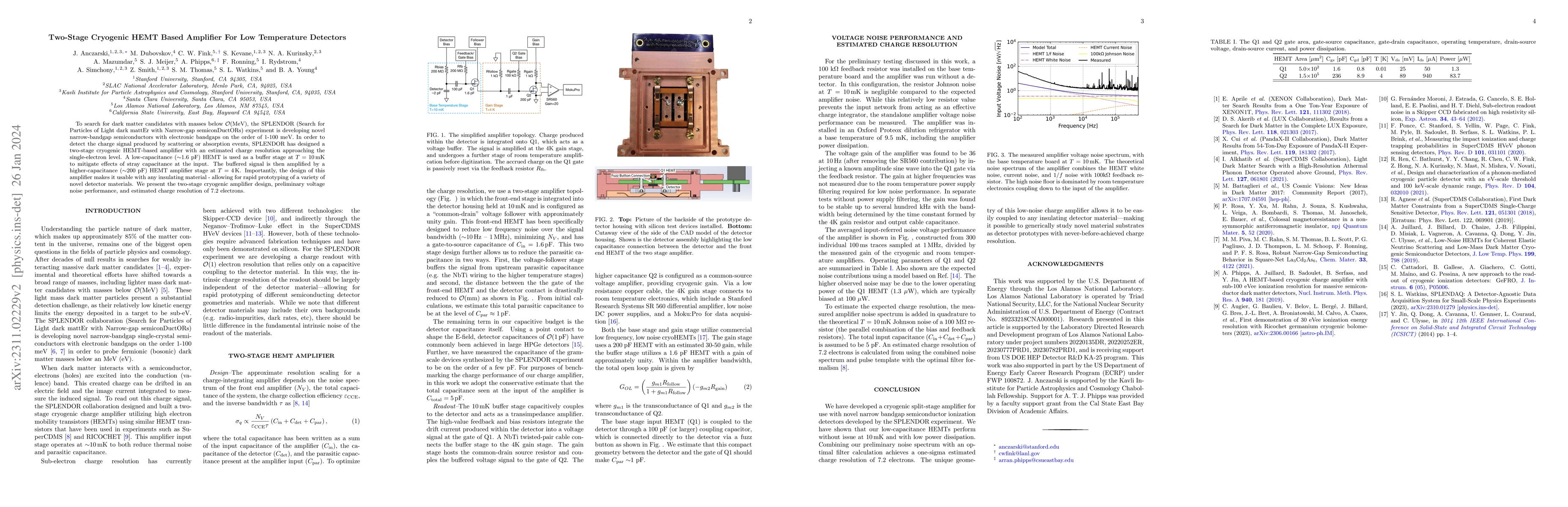 Thumbnail for Two-Stage Cryogenic HEMT Based Amplifier For Low Temperature Detectors