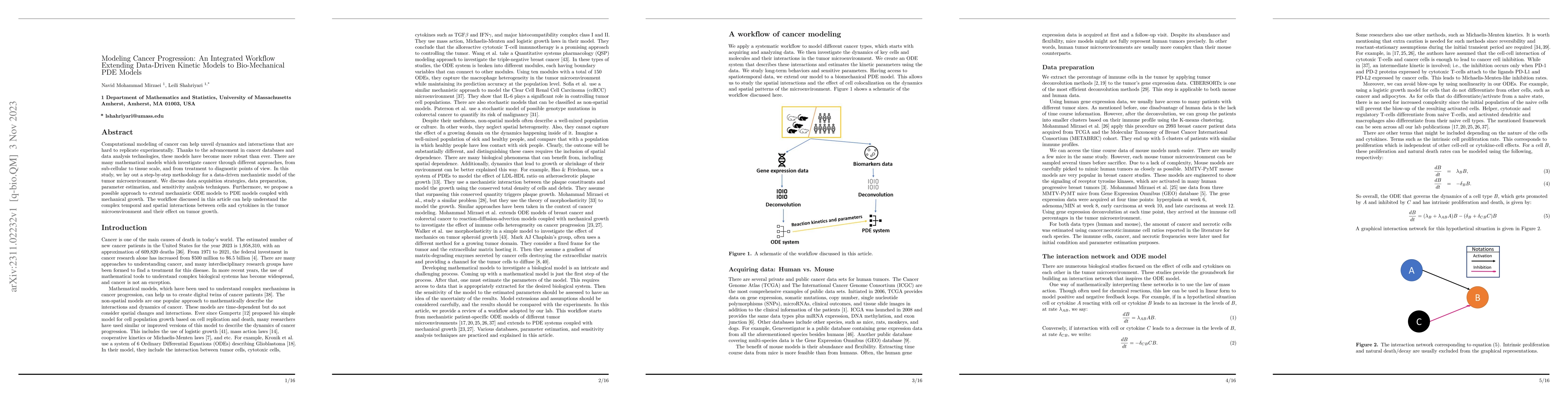 Thumbnail for Modeling Cancer Progression: An Integrated Workflow Extending
  Data-Driven Kinetic Models to Bio-Mechanical PDE Models