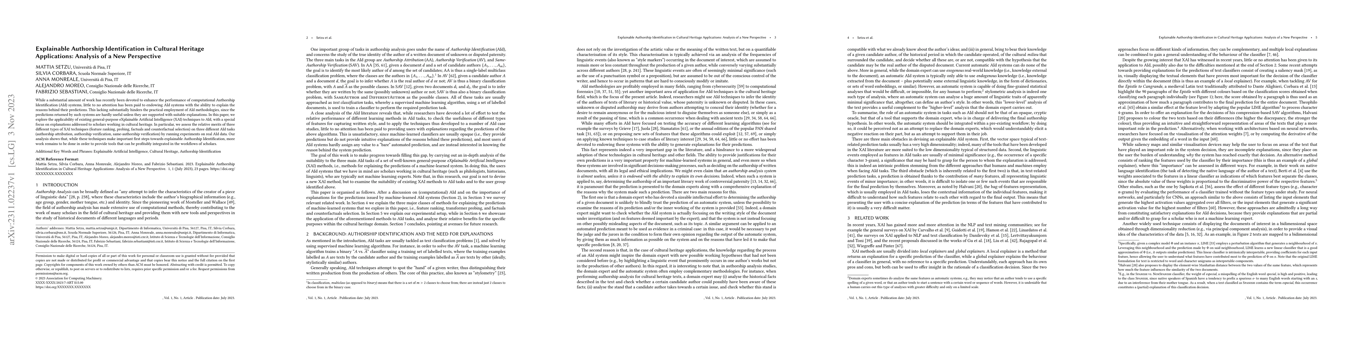 Thumbnail for Explainable Authorship Identification in Cultural Heritage Applications:
  Analysis of a New Perspective