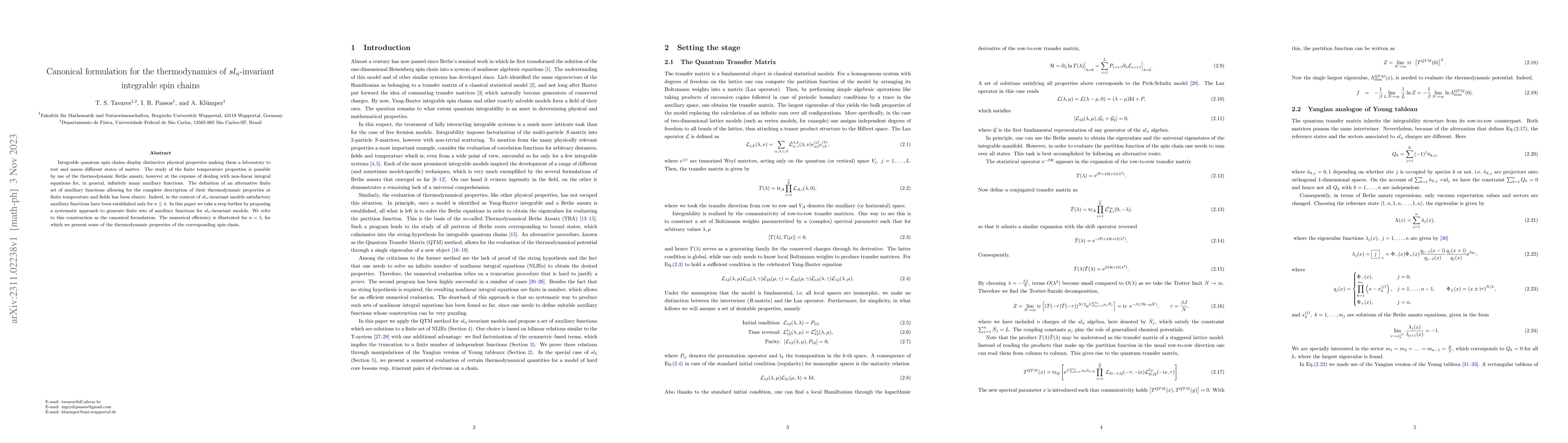 Thumbnail for Canonical formulation for the thermodynamics of $sl_n$-invariant
  integrable spin chains