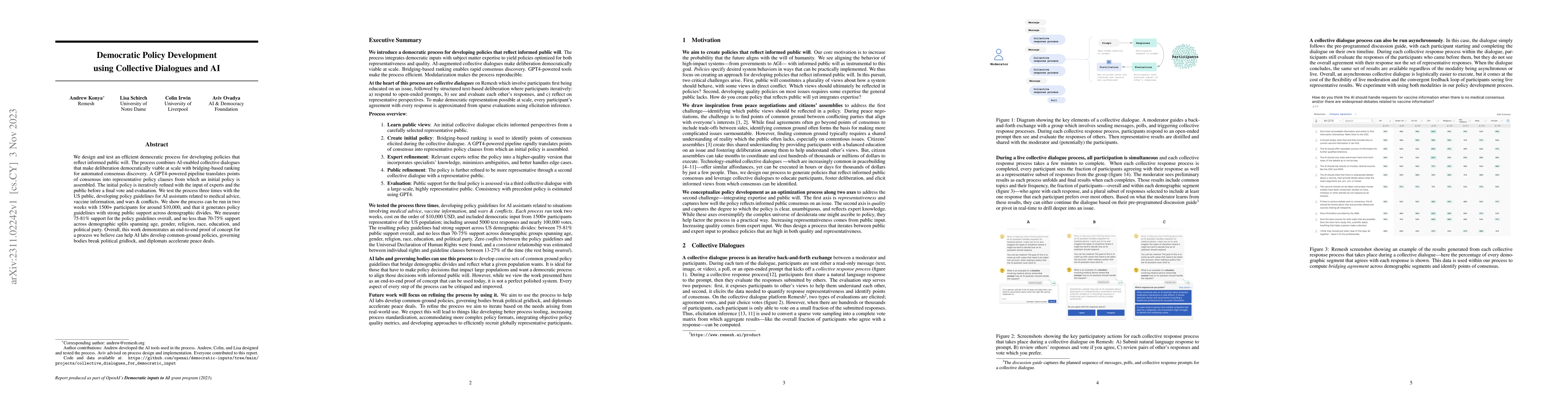 Thumbnail for Democratic Policy Development using Collective Dialogues and AI