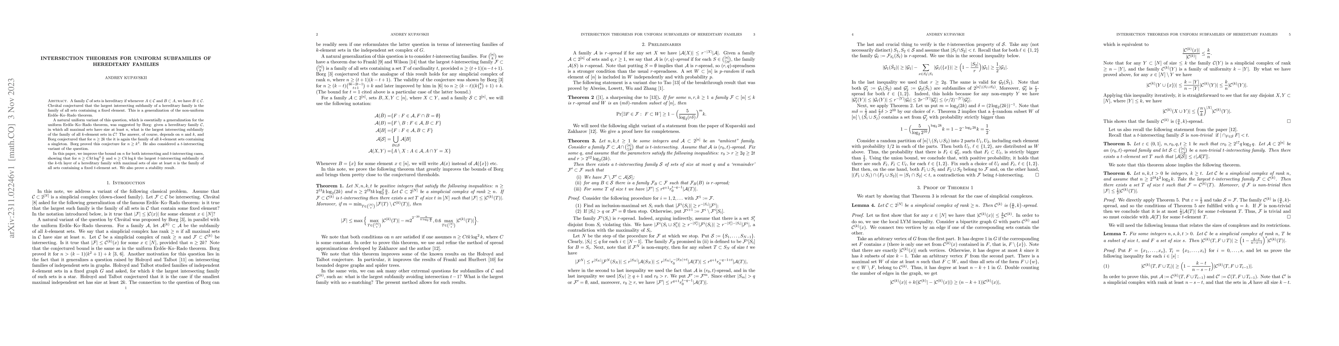 Thumbnail for Intersection theorems for uniform subfamilies of hereditary families