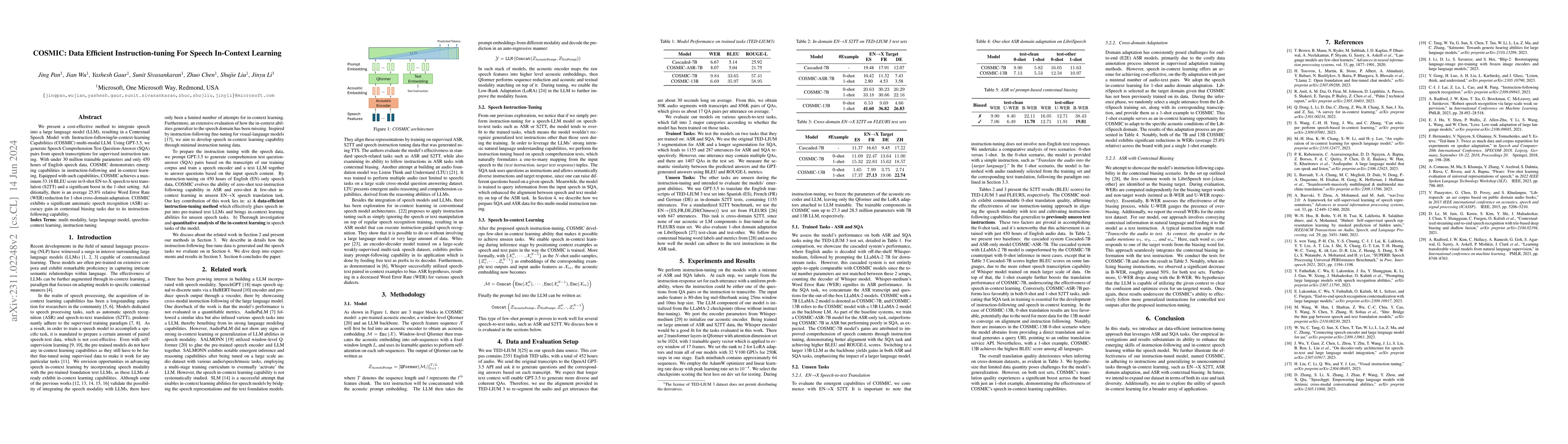 Thumbnail for COSMIC: Data Efficient Instruction-tuning For Speech In-Context Learning