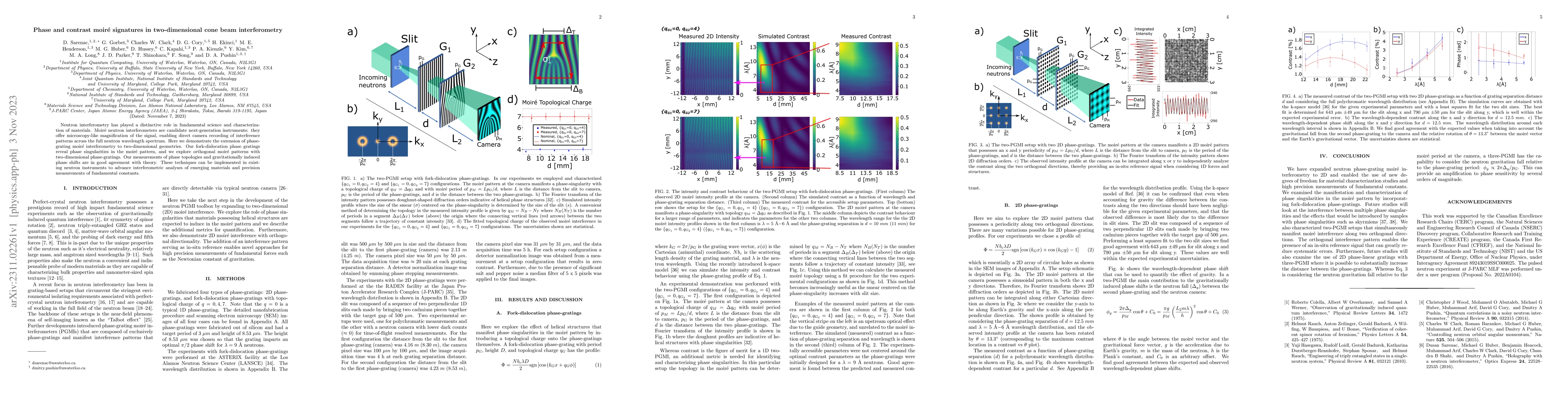 Thumbnail for Phase and contrast moir\'e signatures in two-dimensional cone beam
  interferometry