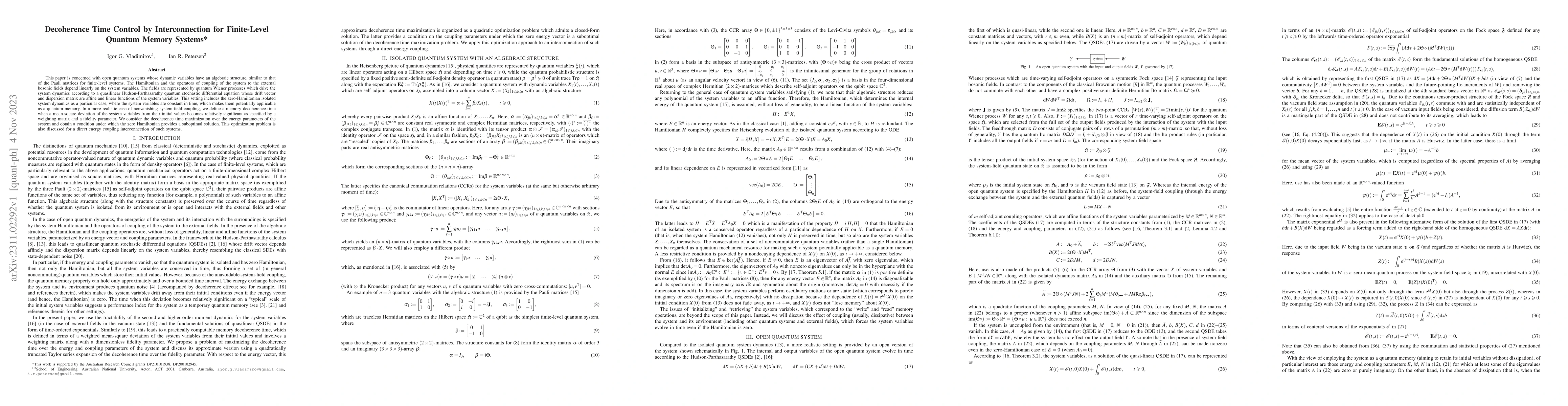 Thumbnail for Decoherence time control by interconnection for finite-level quantum
  memory systems