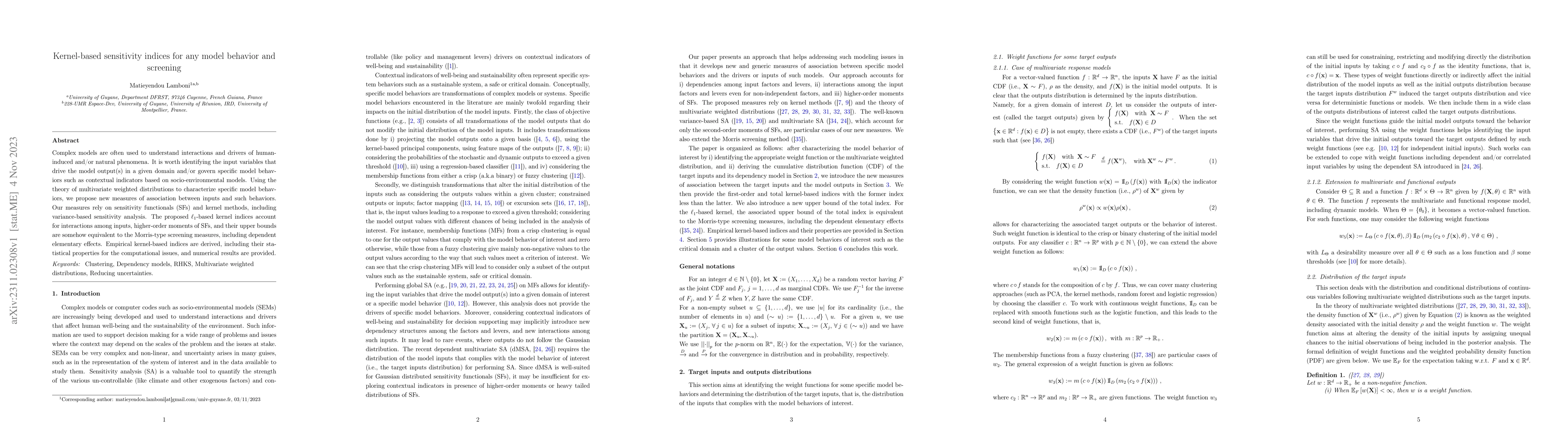 Thumbnail for Kernel-based sensitivity indices for any model behavior and screening