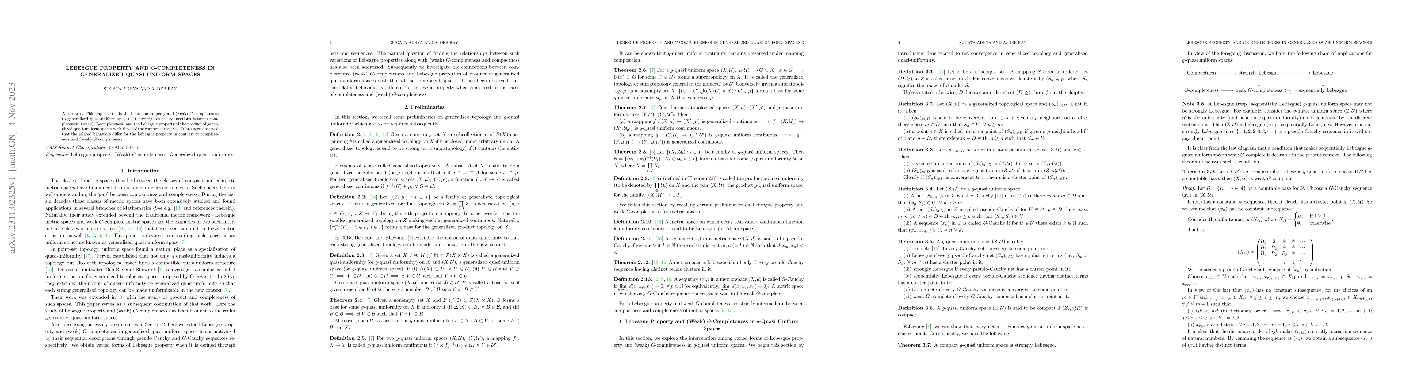 Thumbnail for Lebesgue Property and $G$-completeness in Generalized Quasi-uniform
  Spaces