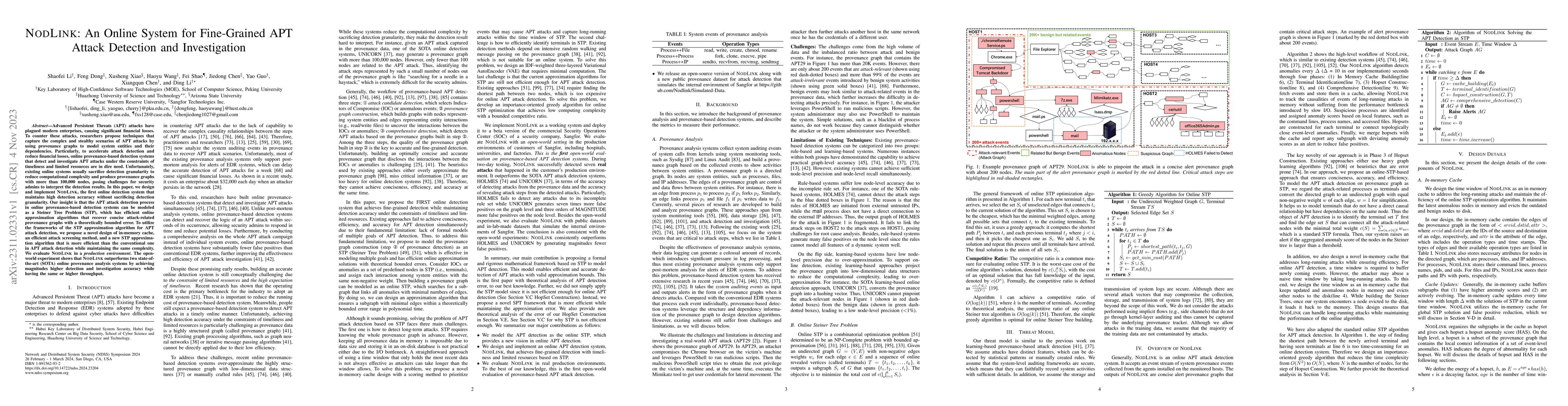 Thumbnail for NODLINK: An Online System for Fine-Grained APT Attack Detection and
  Investigation