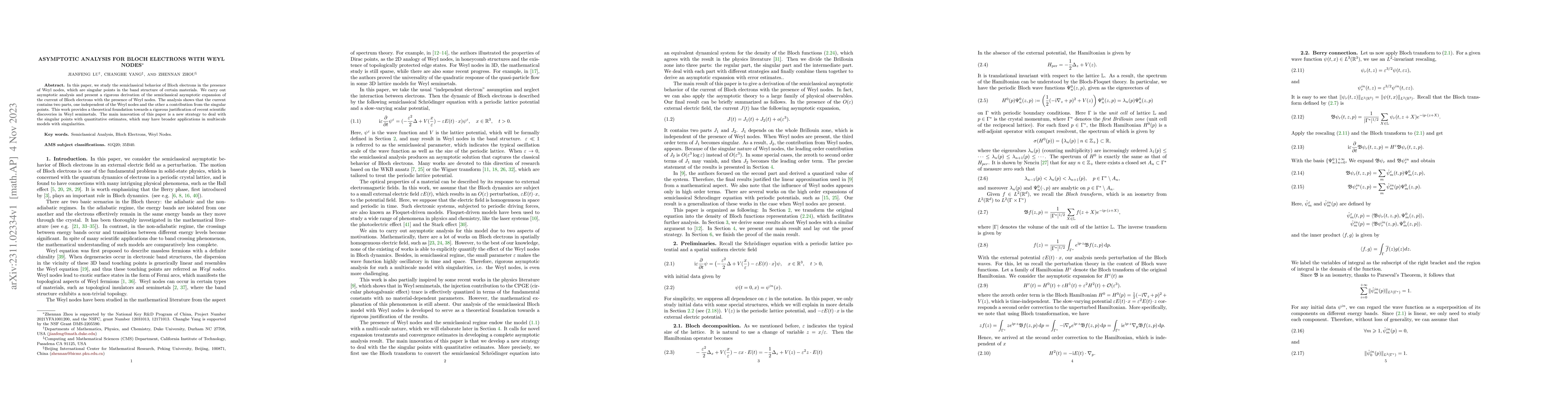 Thumbnail for Asymptotic analysis for Bloch electrons with Weyl nodes