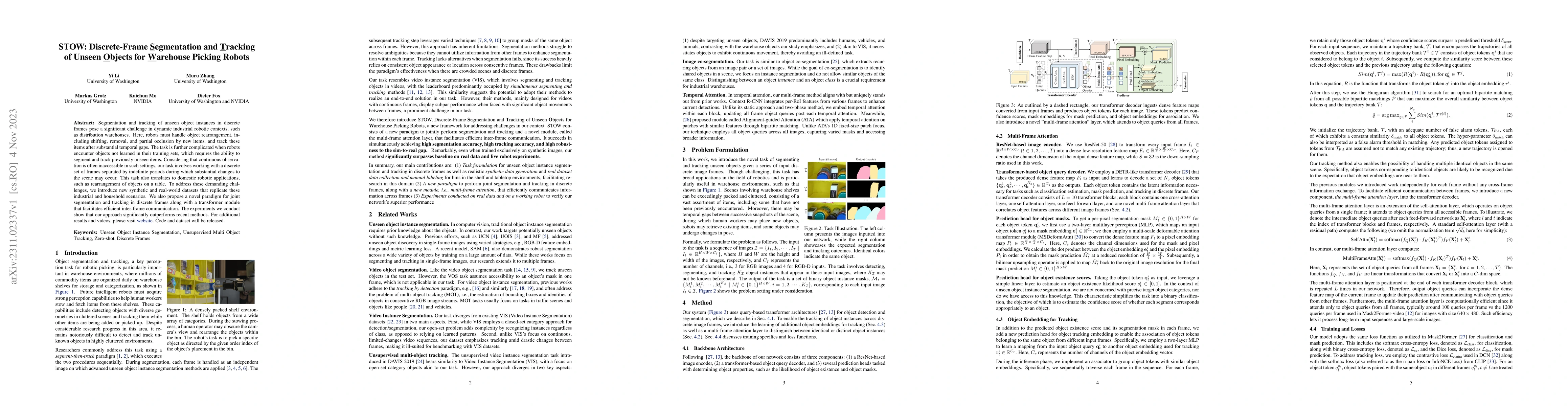 Thumbnail for STOW: Discrete-Frame Segmentation and Tracking of Unseen Objects for
  Warehouse Picking Robots