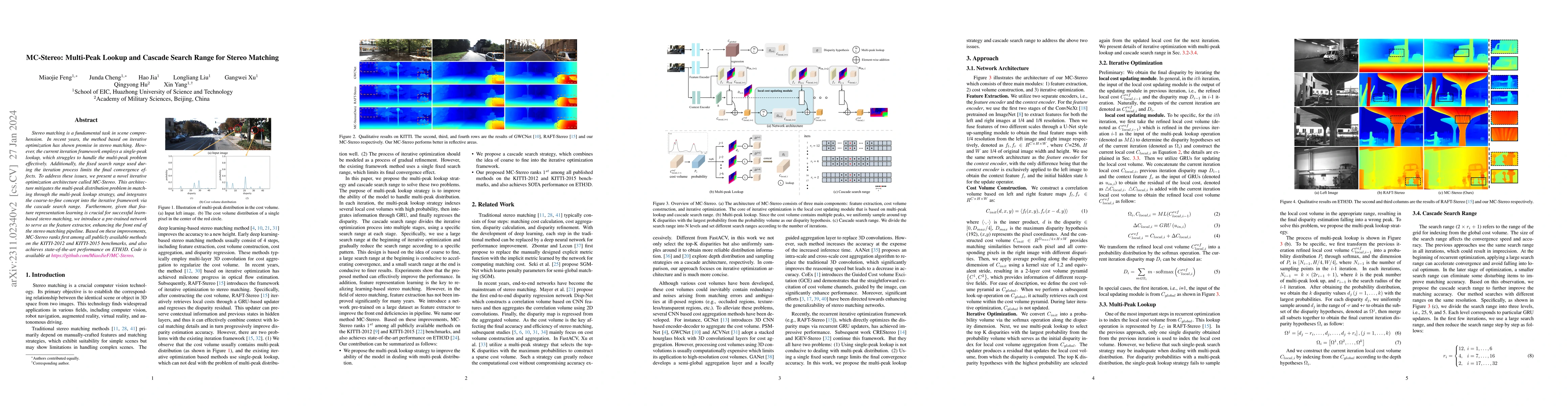 Thumbnail for MC-Stereo: Multi-peak Lookup and Cascade Search Range for Stereo
  Matching