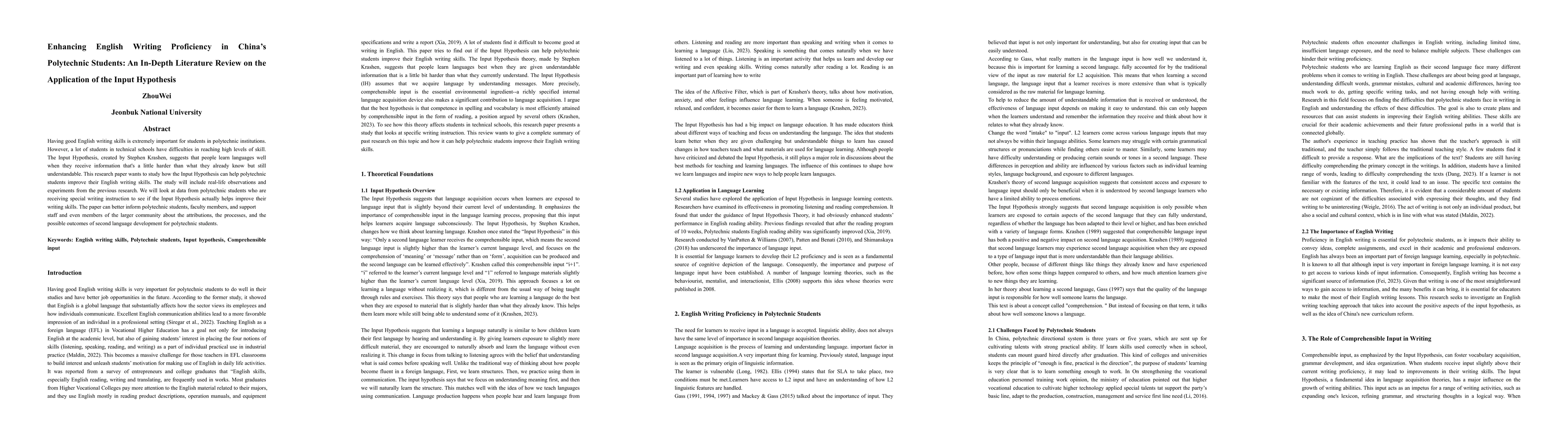 Thumbnail for Enhancing English Writing Proficiency in China's Polytechnic Students An
  In-Depth Literature Review on the Application of the Input Hypothesis
