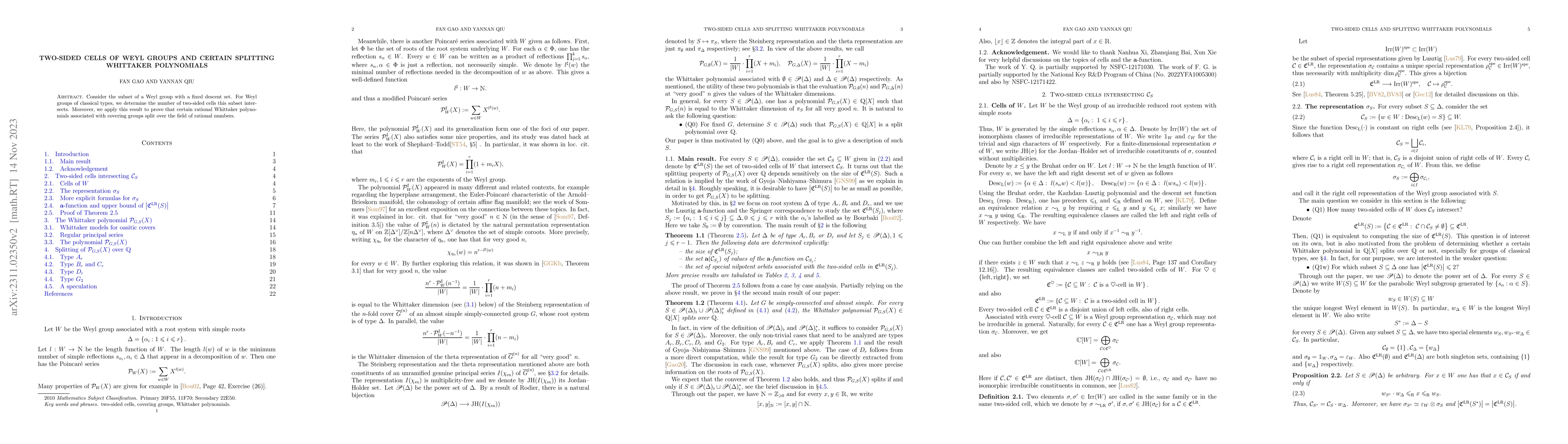 Thumbnail for Two-sided cells of Weyl groups and certain splitting Whittaker
  polynomials