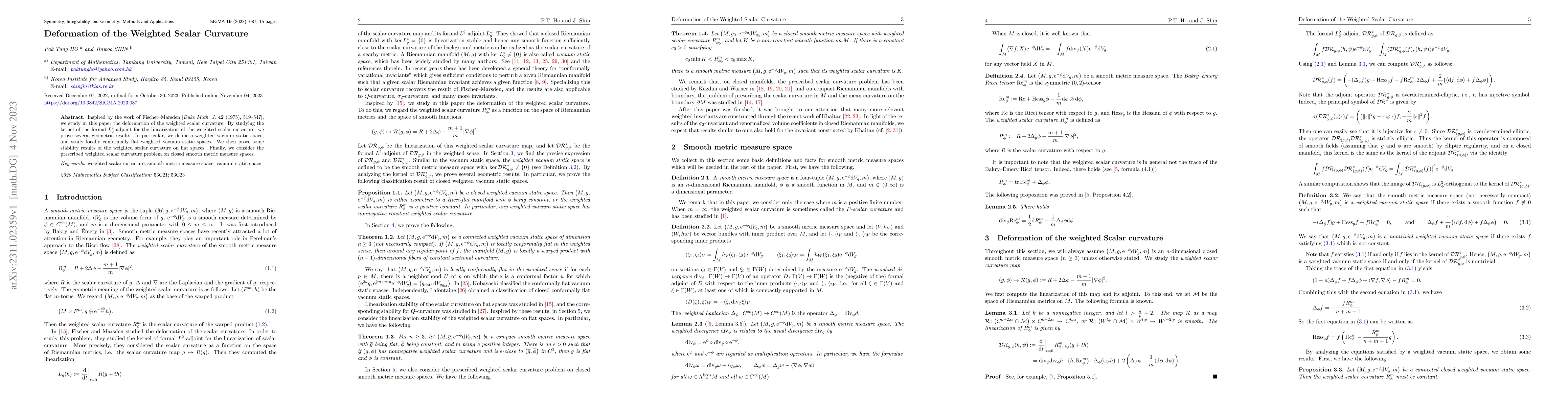 Thumbnail for Deformation of the Weighted Scalar Curvature