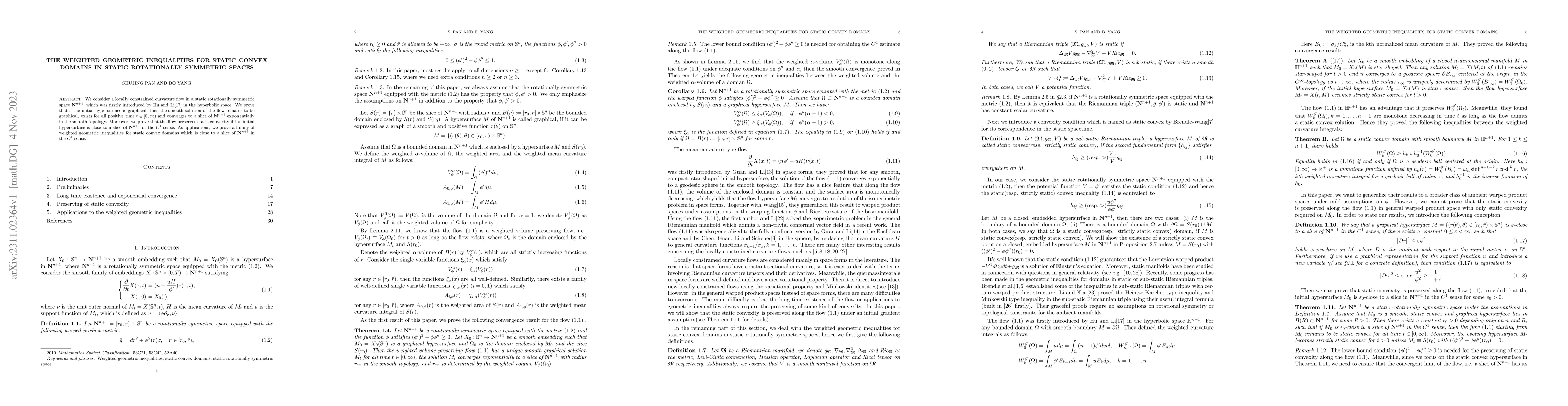 Thumbnail for The weighted geometric inequalities for static convex domains in static
  rotationally symmetric spaces