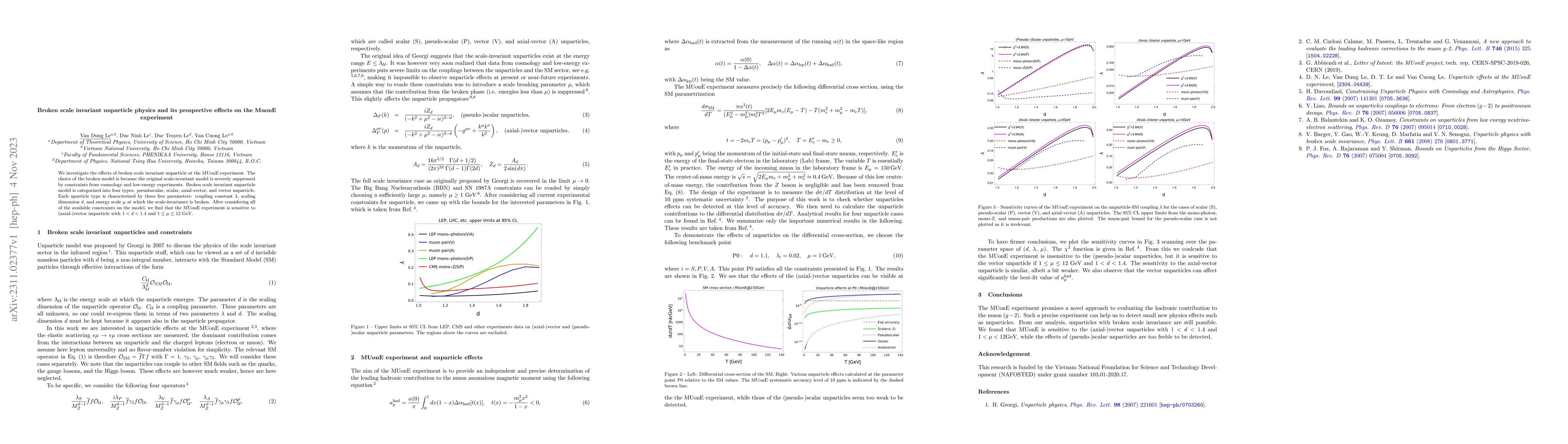 Thumbnail for Broken scale invariant unparticle physics and its prospective effects on
  the MuonE experiment