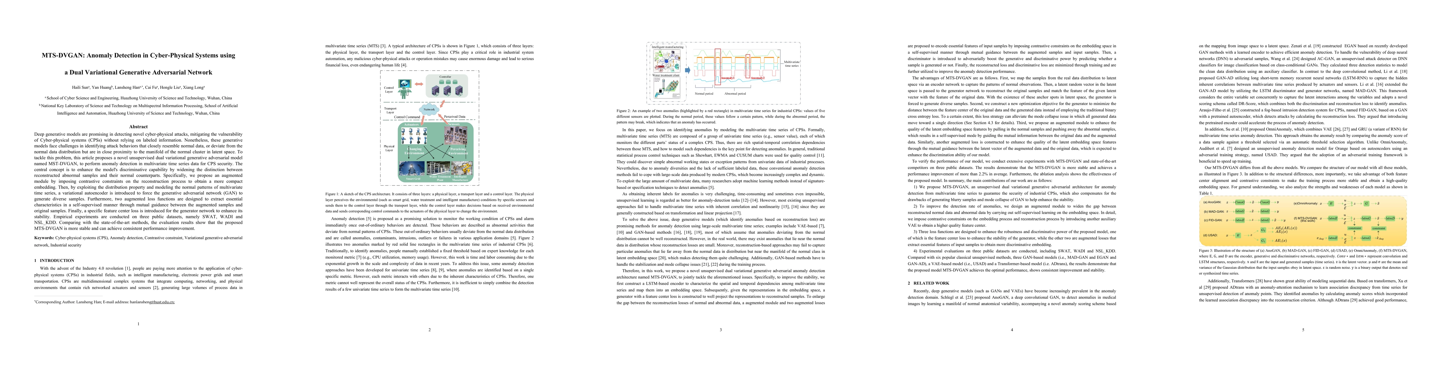 Thumbnail for MTS-DVGAN: Anomaly Detection in Cyber-Physical Systems using a Dual
  Variational Generative Adversarial Network