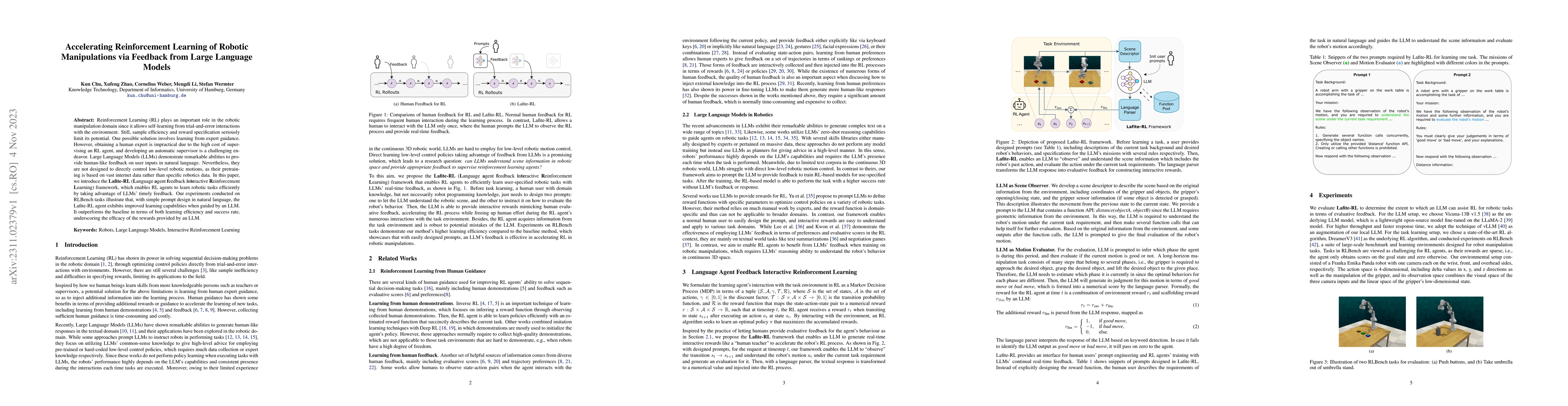 Thumbnail for Accelerating Reinforcement Learning of Robotic Manipulations via
  Feedback from Large Language Models