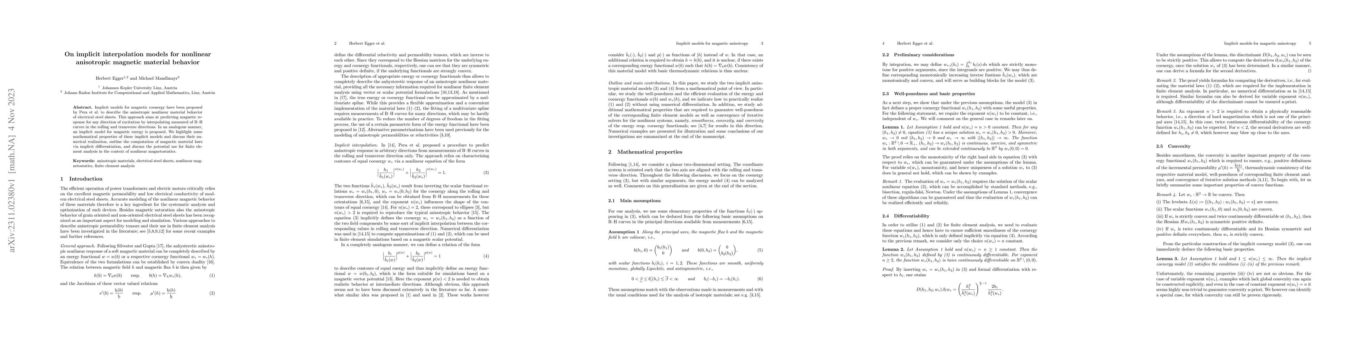 Thumbnail for On implicit interpolation models for nonlinear anisotropic magnetic
  material behavior