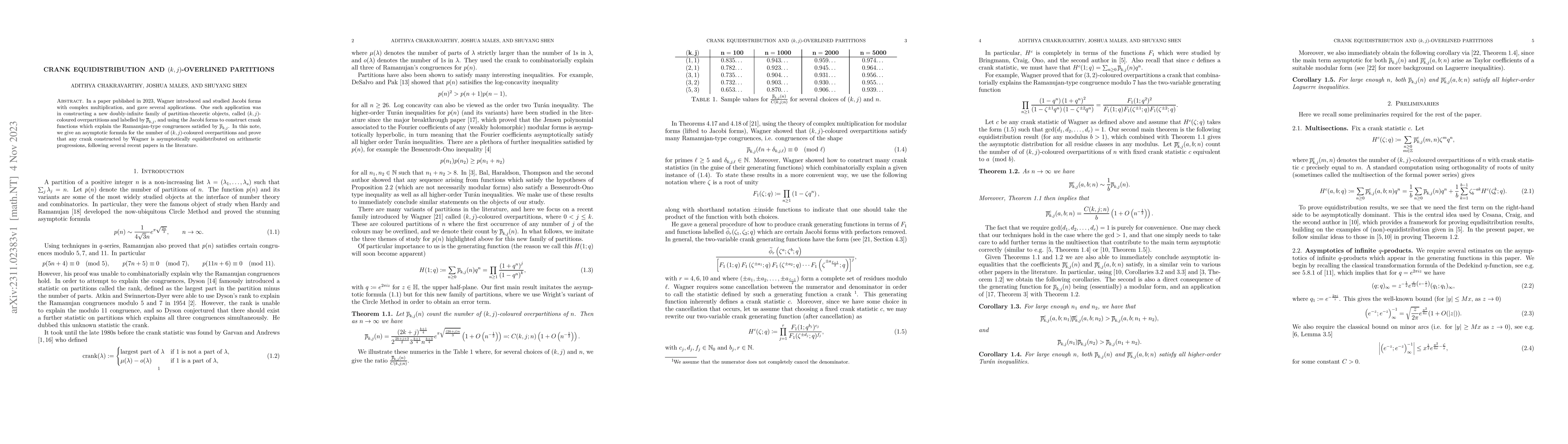 Thumbnail for Crank equidistribution and $(k,j)$-overlined partitions