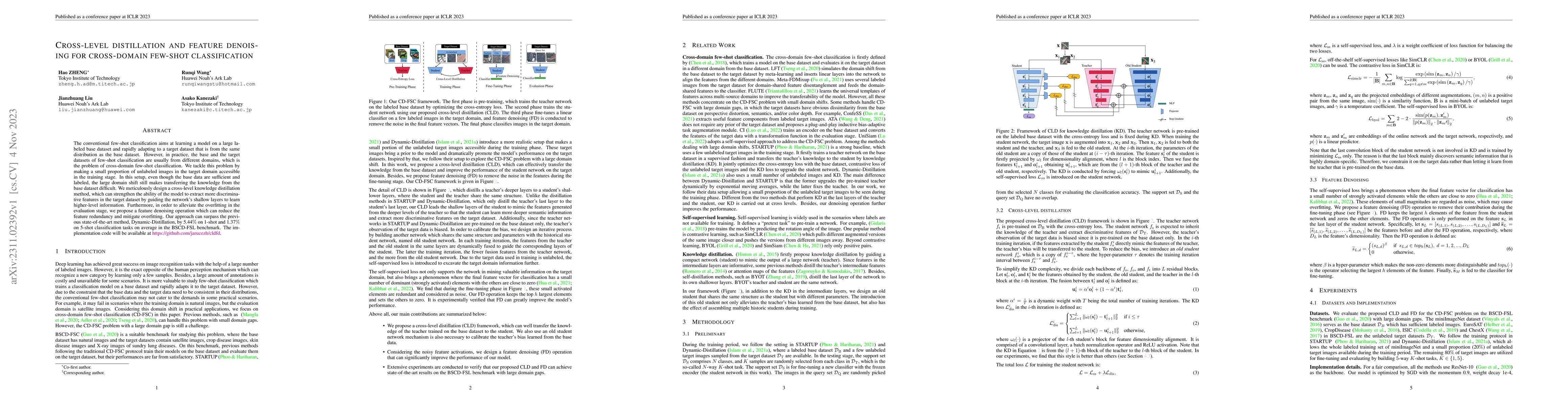 Thumbnail for Cross-Level Distillation and Feature Denoising for Cross-Domain Few-Shot
  Classification