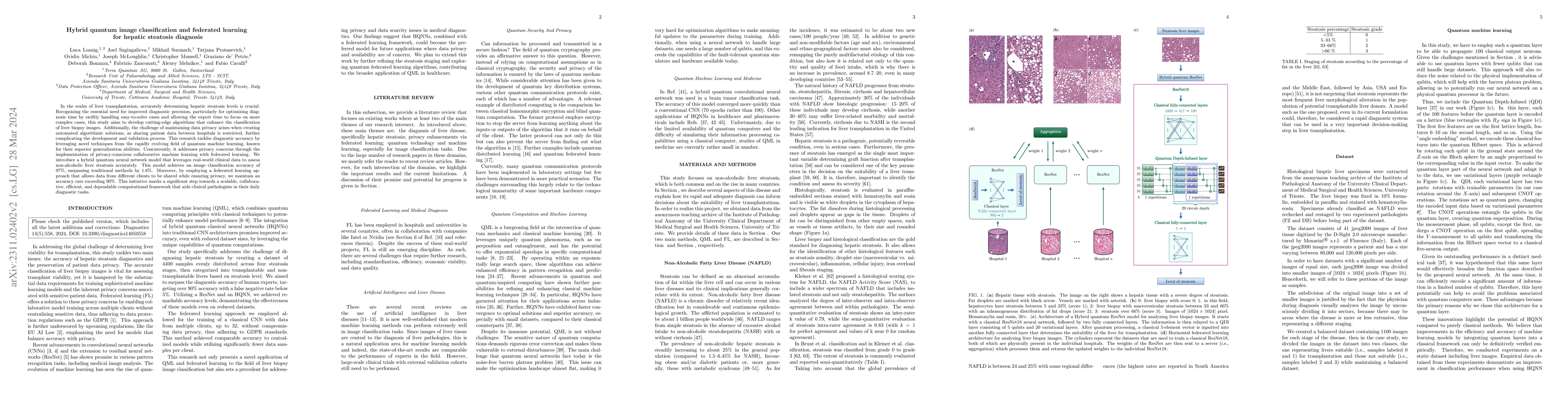 Thumbnail for Hybrid quantum image classification and federated learning for hepatic
  steatosis diagnosis