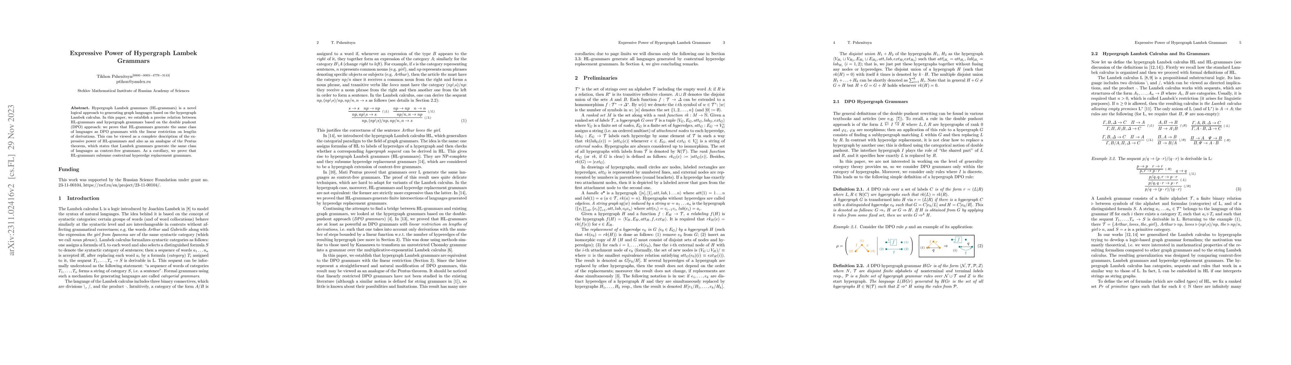 Thumbnail for Expressive Power of Hypergraph Lambek Grammars