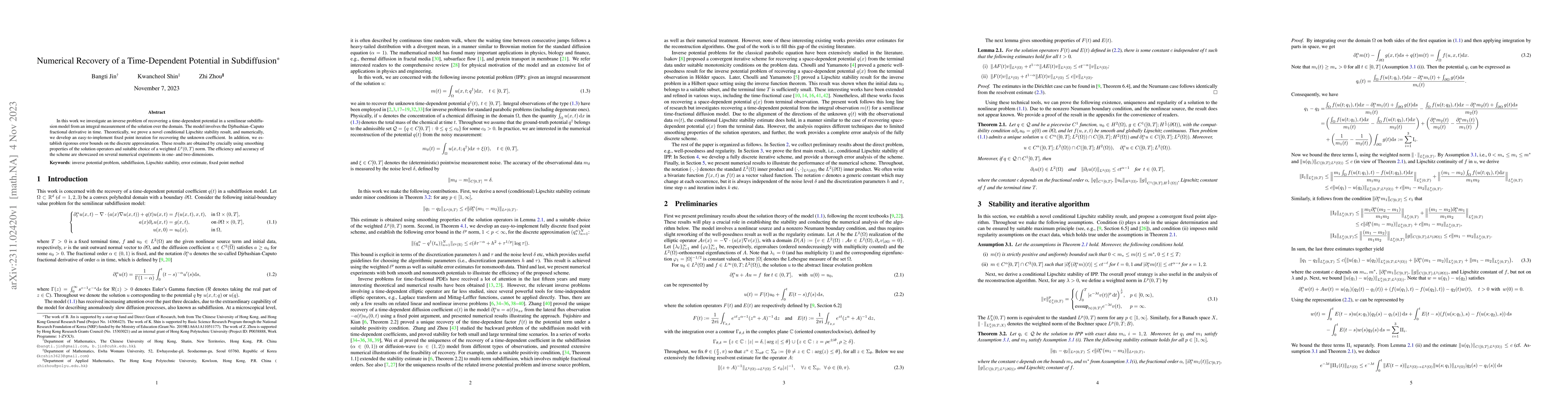Thumbnail for Numerical Recovery of a Time-Dependent Potential in Subdiffusion