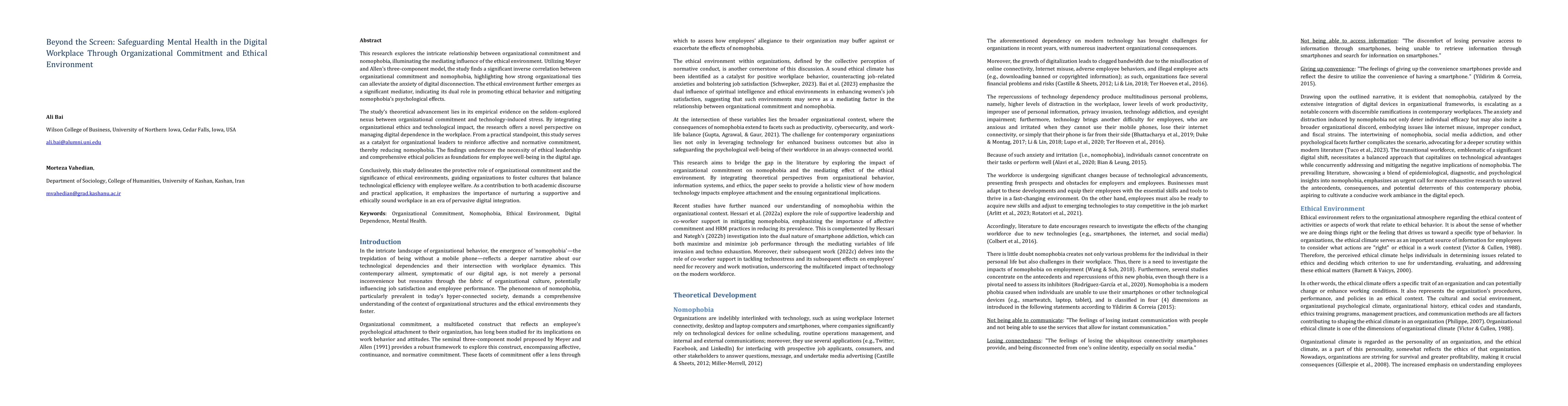 Thumbnail for Beyond the Screen: Safeguarding Mental Health in the Digital Workplace
  Through Organizational Commitment and Ethical Environment