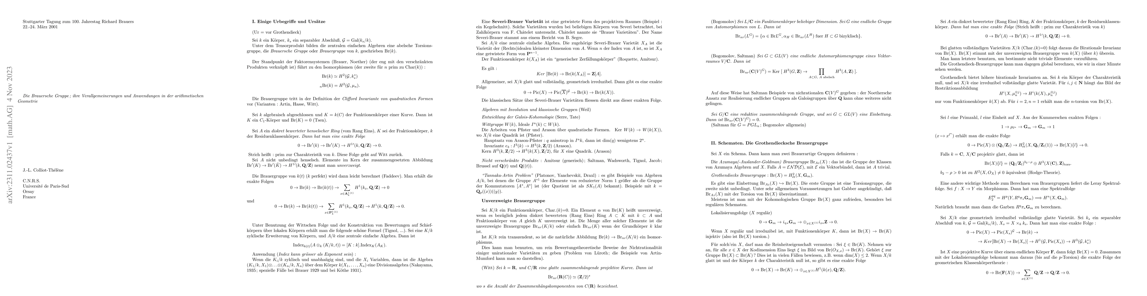 Thumbnail for Die Brauersche Gruppe; ihre Verallgemeinerungen und Anwendungen in der
  arithmetischen Geometrie