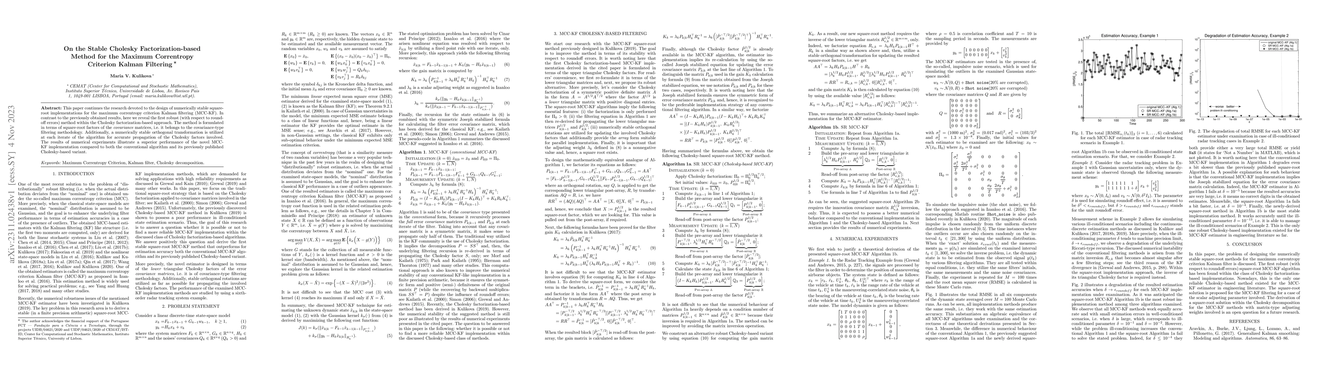 Thumbnail for On the stable Cholesky factorization-based method for the maximum
  correntropy criterion Kalman filtering