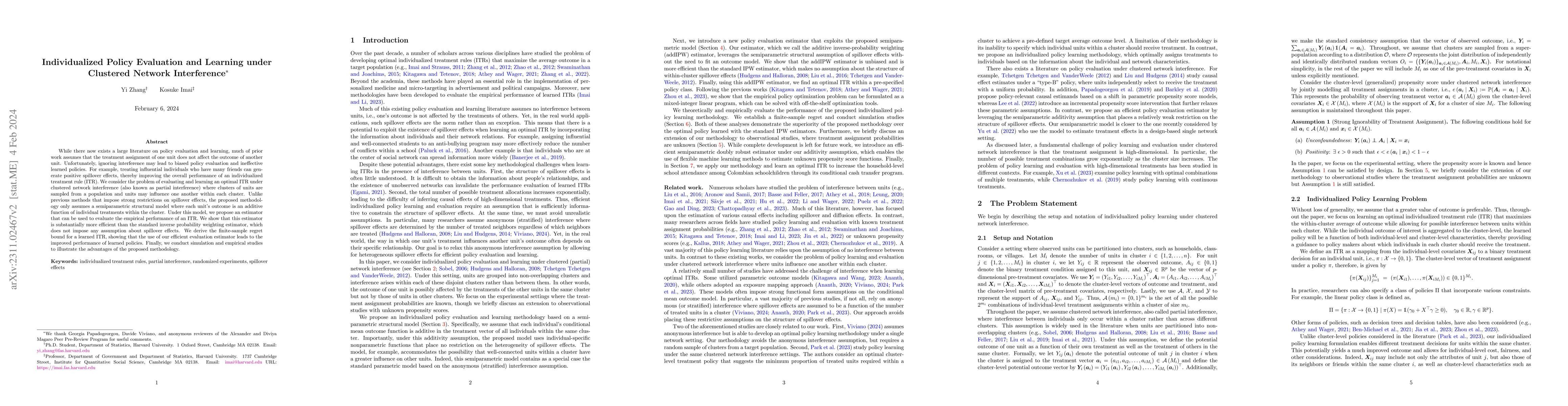 Thumbnail for Individualized Policy Evaluation and Learning under Clustered Network
  Interference