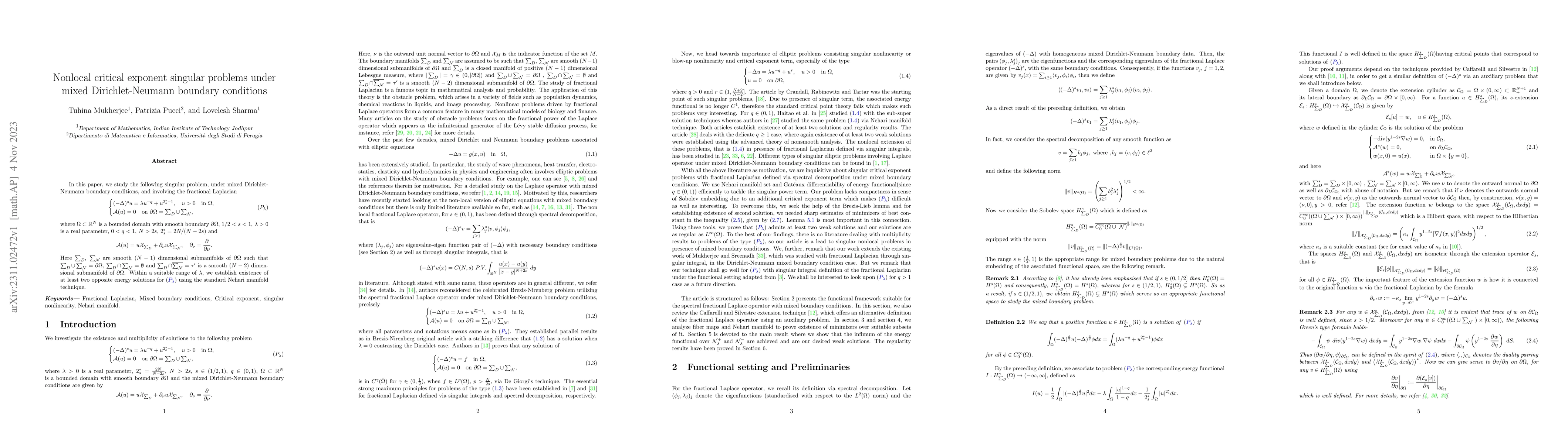 Thumbnail for Nonlocal critical exponent singular problems under mixed
  Dirichlet-Neumann boundary conditions
