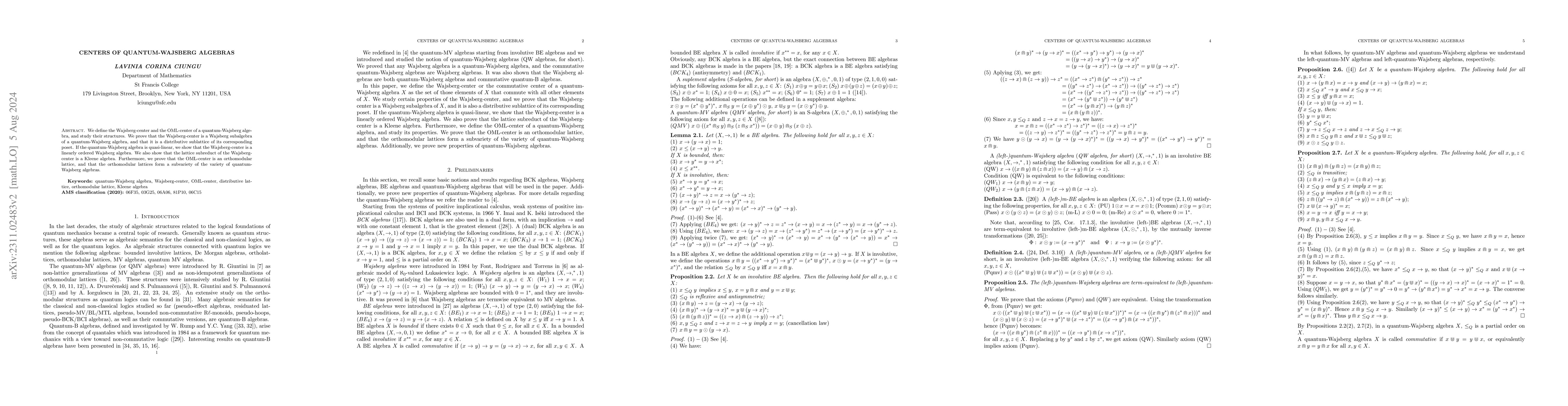 Thumbnail for Centers of quantum-Wajsberg algebras