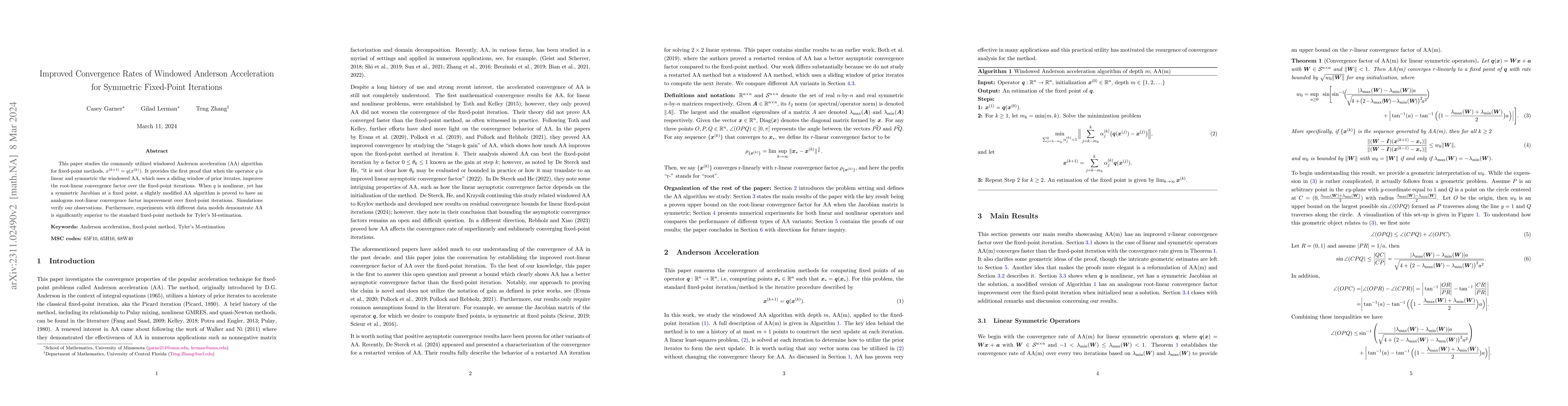 Thumbnail for Improved Convergence Rates of Windowed Anderson Acceleration for
  Symmetric Fixed-Point Iterations