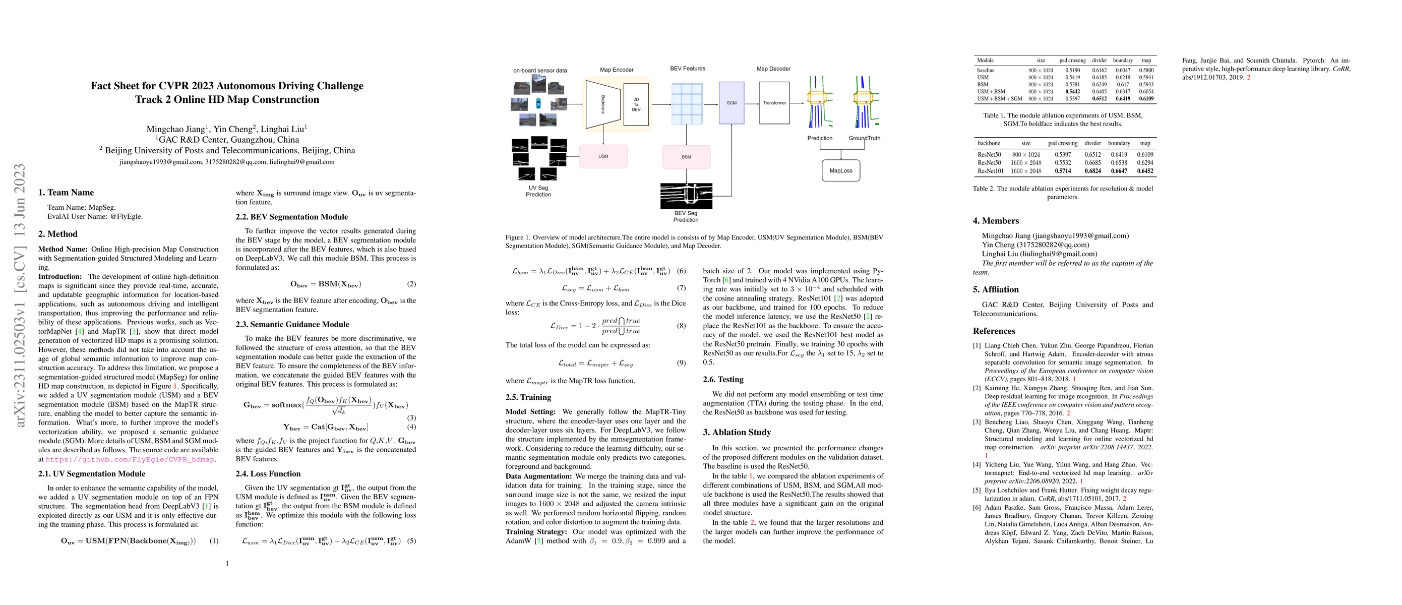 Thumbnail for MapSeg: Segmentation guided structured model for online HD map
  construction
