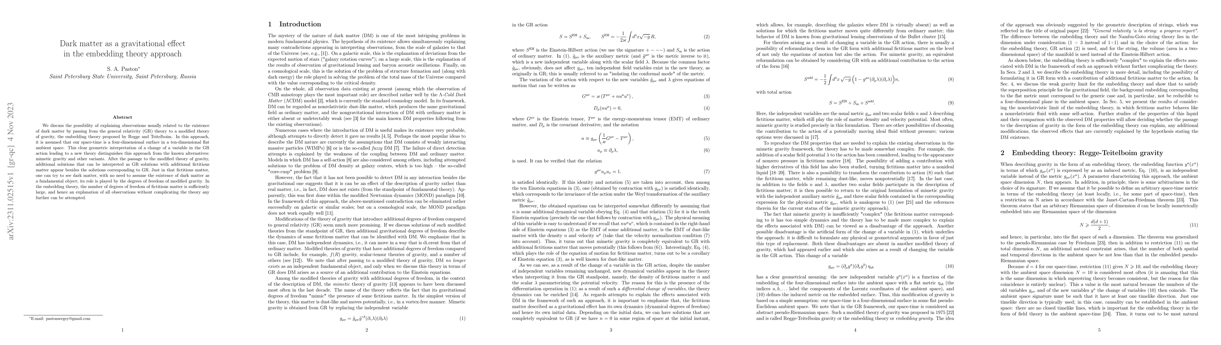 Thumbnail for Dark matter as a gravitational effect in the embedding theory approach