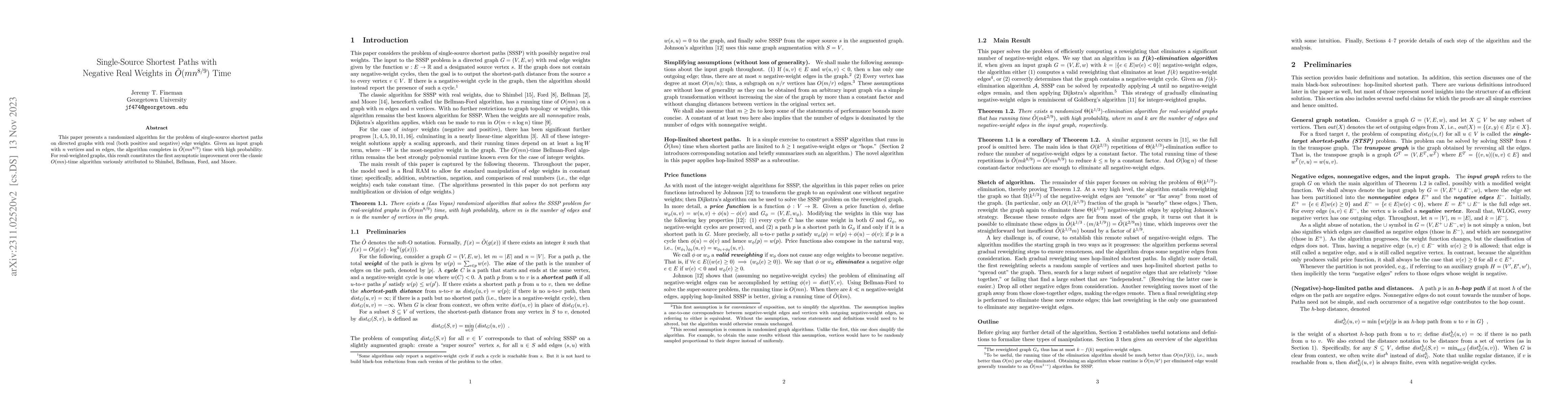 Thumbnail for Single-Source Shortest Paths with Negative Real Weights in
  $\tilde{O}(mn^{8/9})$ Time