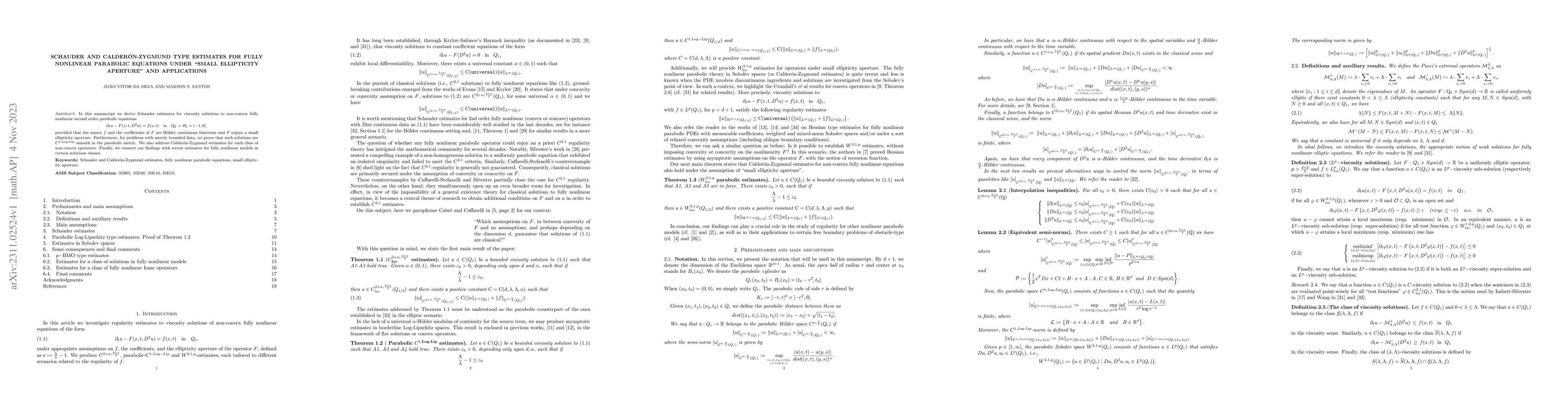 Thumbnail for Schauder and Calder\'on-Zygmund type estimates for fully nonlinear
  parabolic equations under "small ellipticity aperture" and applications