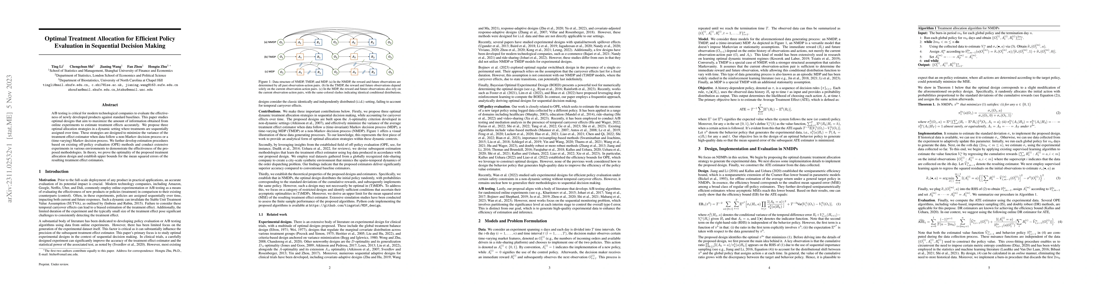 Thumbnail for Optimal Treatment Allocation for Efficient Policy Evaluation in
  Sequential Decision Making
