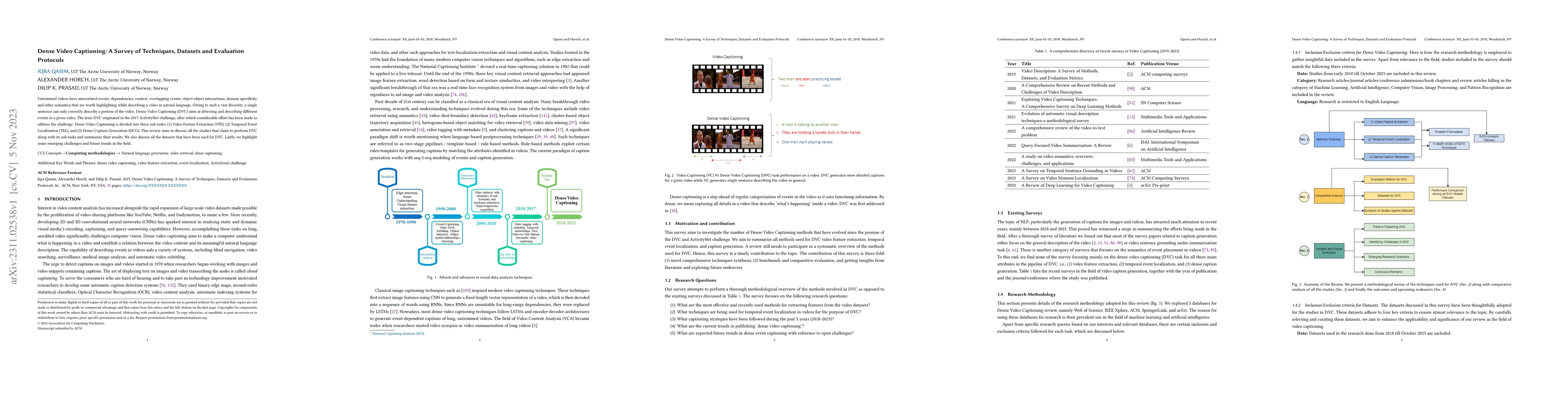 Thumbnail for Dense Video Captioning: A Survey of Techniques, Datasets and Evaluation
  Protocols