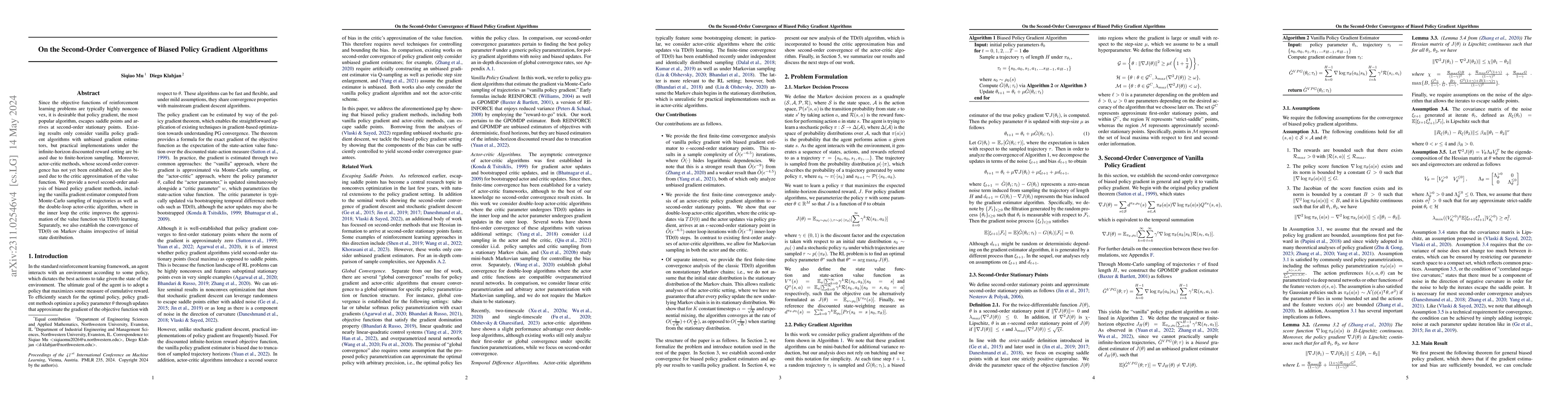 Thumbnail for On the Second-Order Convergence of Biased Policy Gradient Algorithms