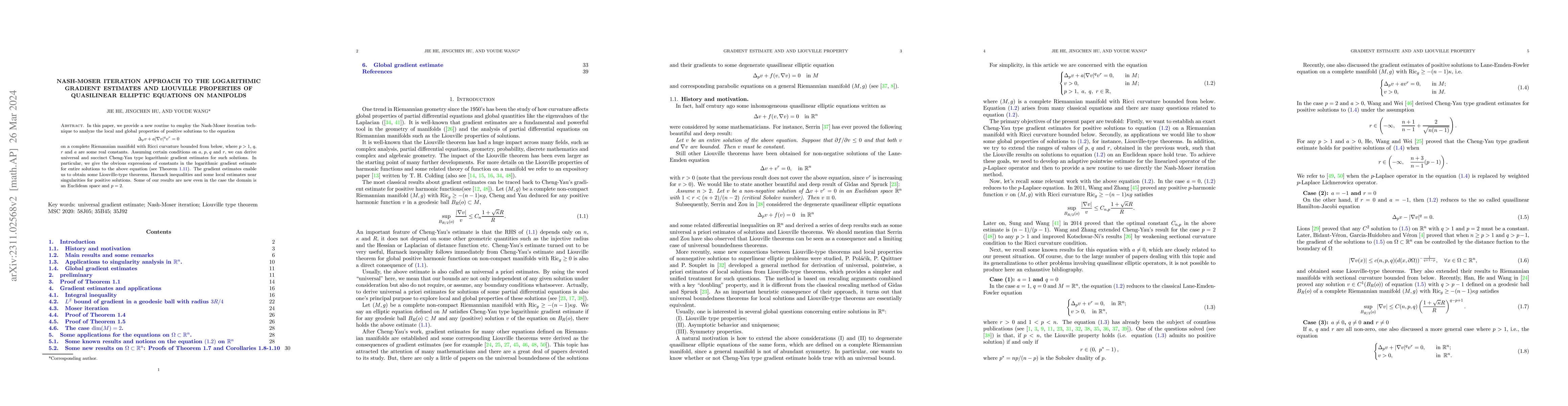 Thumbnail for Nash-Moser iteration approach to the logarithmic gradient estimates and
  Liouville Properties of quasilinear elliptic equations on manifolds