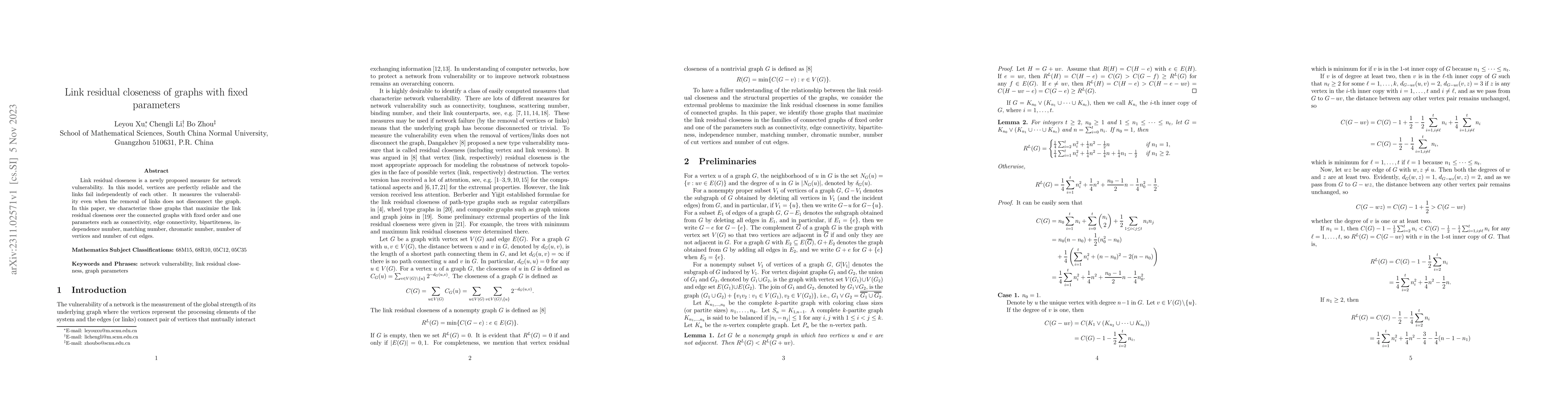 Thumbnail for Link residual closeness of graphs with fixed parameters