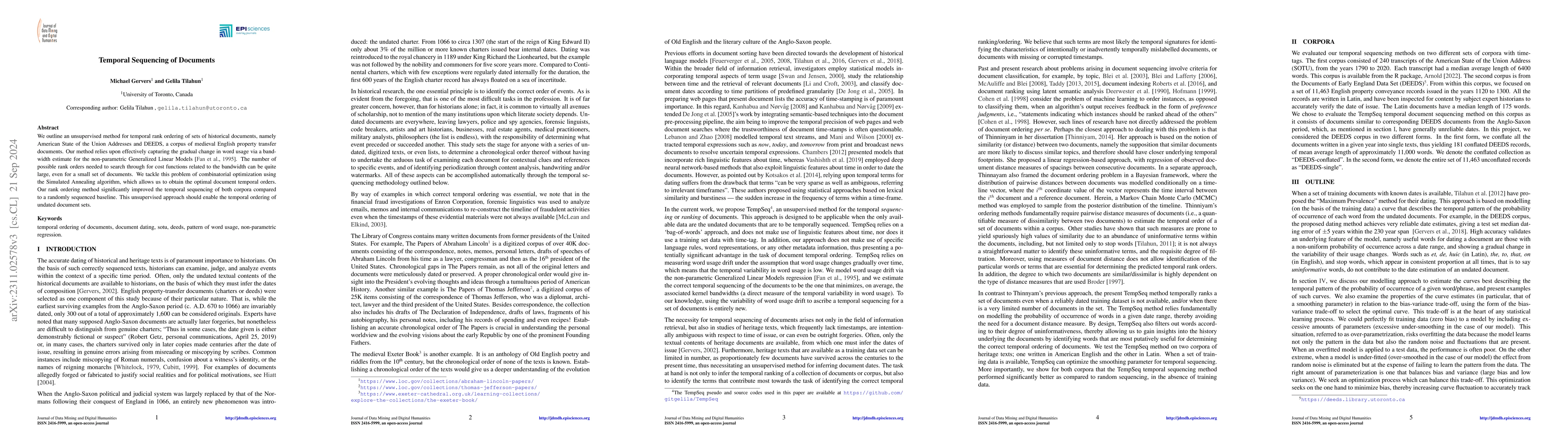 Thumbnail for Temporal Sequencing of Documents