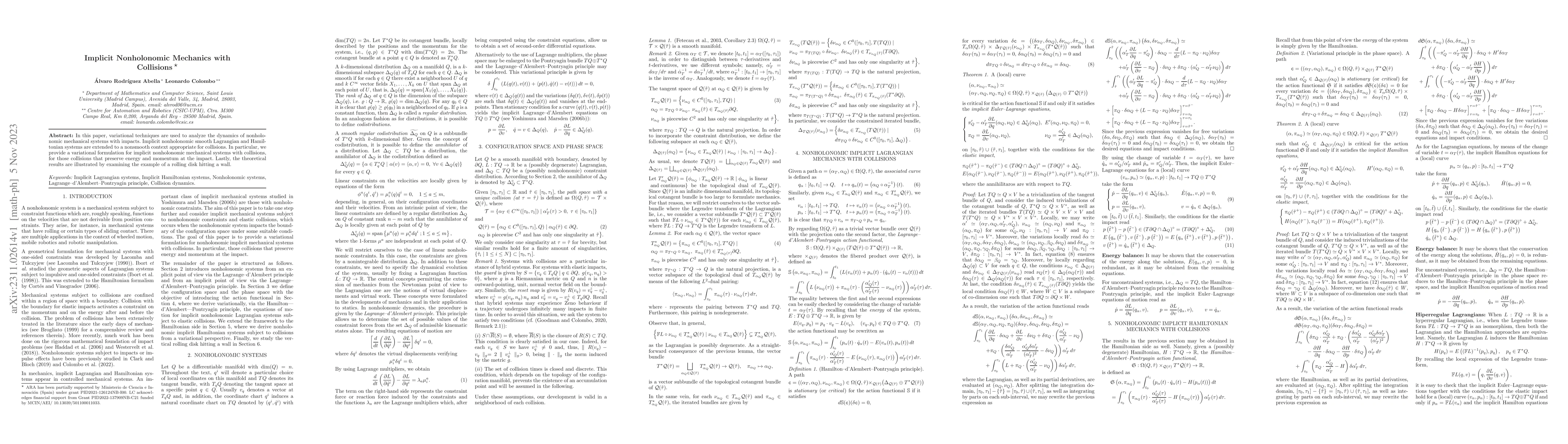 Thumbnail for Implicit Nonholonomic Mechanics with Collisions