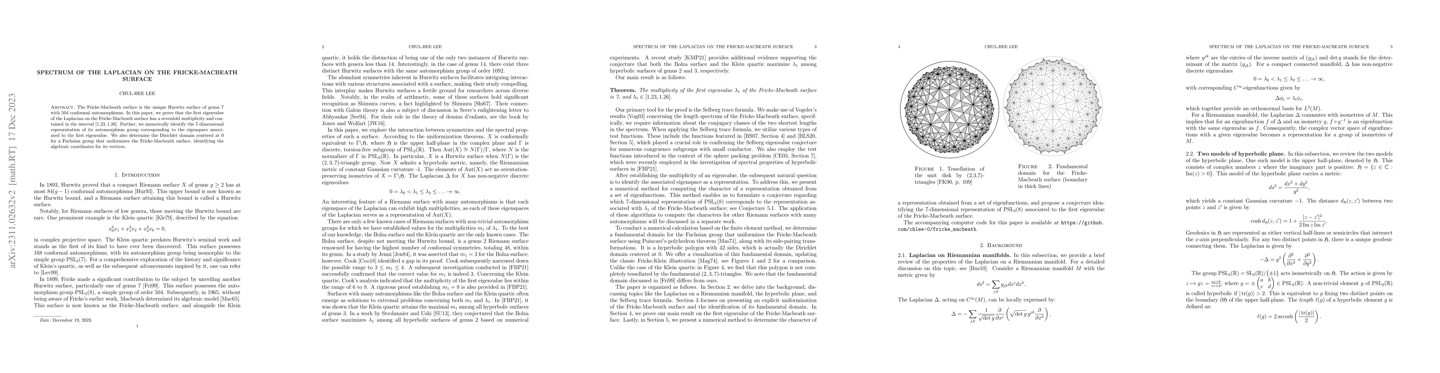 Thumbnail for Spectrum of the Laplacian on the Fricke-Macbeath surface