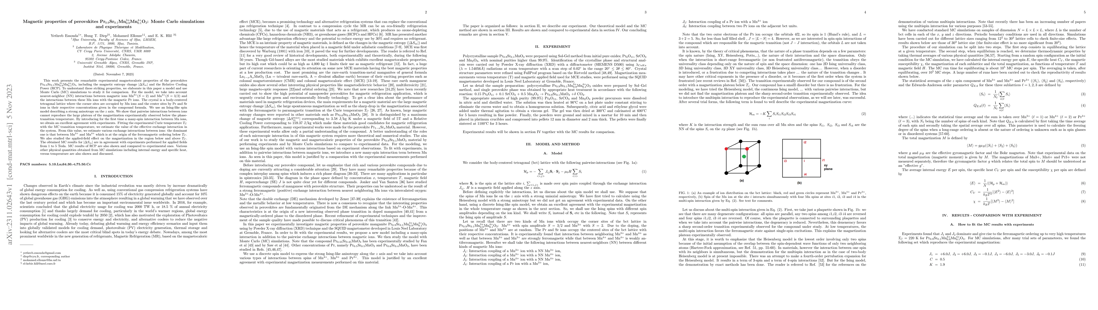 Thumbnail for Magnetic properties of perovskites
  Pr$_{0.9}$Sr$_{0.1}$Mn$_{0.9}^{3+}$Mn$_{0.1}^{4+}$O$_{3}$: Monte Carlo
  simulations and experiments