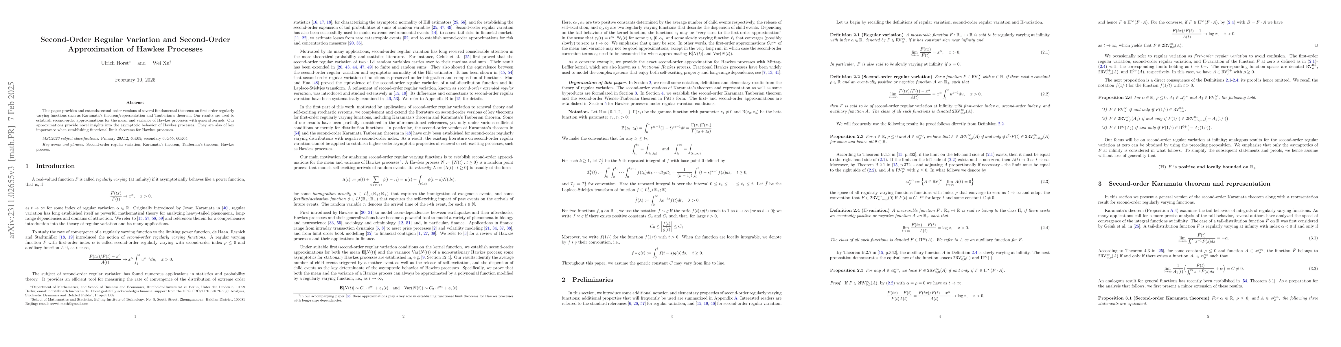 Thumbnail for Second-Order Regular Variation and Second-Order Approximation of Hawkes
  Processes