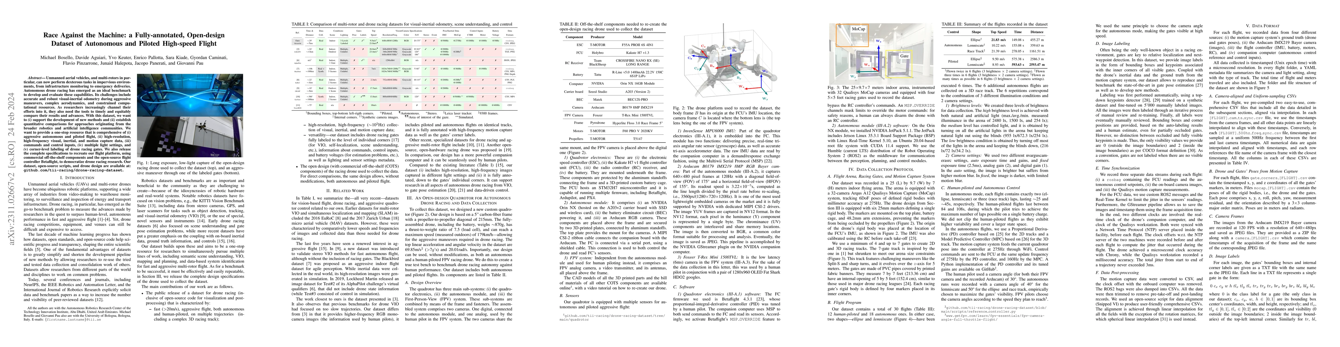 Thumbnail for Race Against the Machine: a Fully-annotated, Open-design Dataset of
  Autonomous and Piloted High-speed Flight